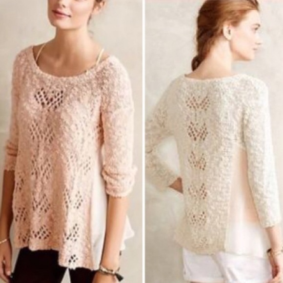 Anthropologie Sweaters - ANTHROPOLOGIE Pink Crochet Sweater Small, cute